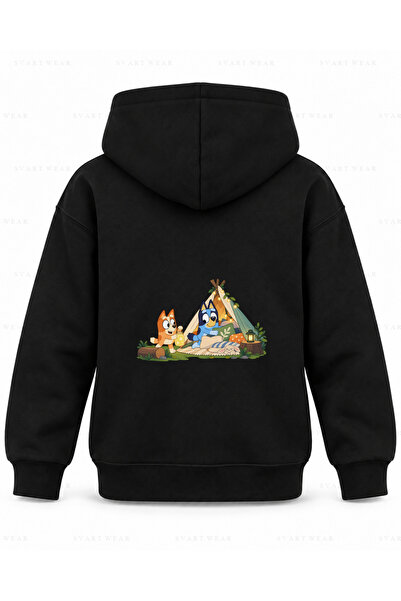 SVART WEAR Crna dečja majica sa kapuljačom sa printom Bluey Lantern Friends