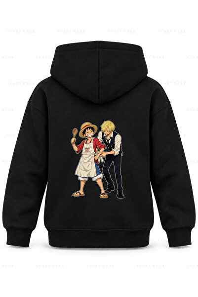 SVART WEAR Кухненска престилка One Piece, черен детски суичър с качулка с принт