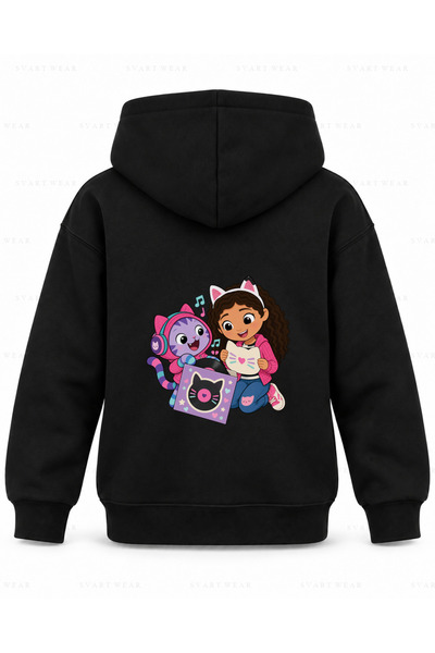 SVART WEAR Hanorac cu glugă pentru copii, negru, imprimat cu surpriză, Gabby'...