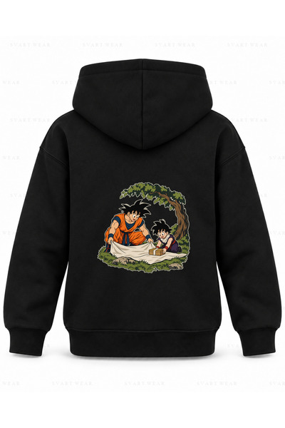 SVART WEAR Hanorac cu glugă pentru copii, negru, imprimat cu masa de picnic D...