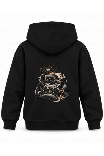 SVART WEAR Manifest Plak Raf Printed Black Children's Hooded Sweatshirt