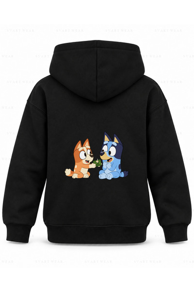 SVART WEAR Hanorac cu glugă pentru copii, negru, cu imprimeu Bluey Gift Leaf