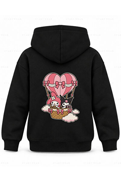 SVART WEAR My Melody & Kuromi Balloon Basket Printed Black Children's Hooded ...