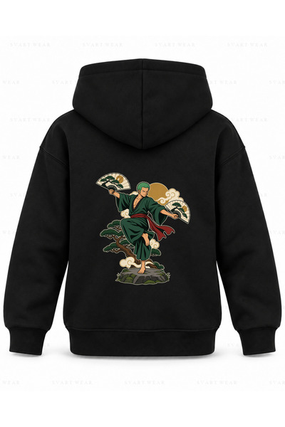 SVART WEAR Μαύρο παιδικό φούτερ με κουκούλα One Piece Zoro Balance Stone
