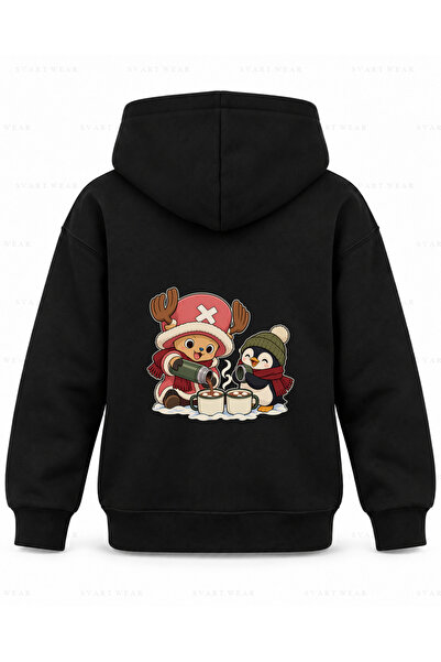 SVART WEAR Μαύρο παιδικό φούτερ με κουκούλα με στάμπα One Piece Thermos Frien...