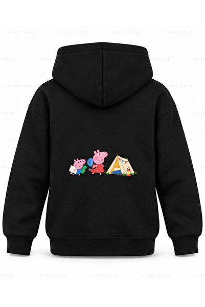 SVART WEAR Παιδικό φούτερ με κουκούλα Peppa Pig με στάμπα μαξιλαριού κάμπινγκ...