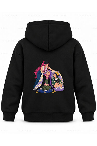 SVART WEAR KPop Demon Hunters pokrivač Share, crna dečja majica sa kapuljačom