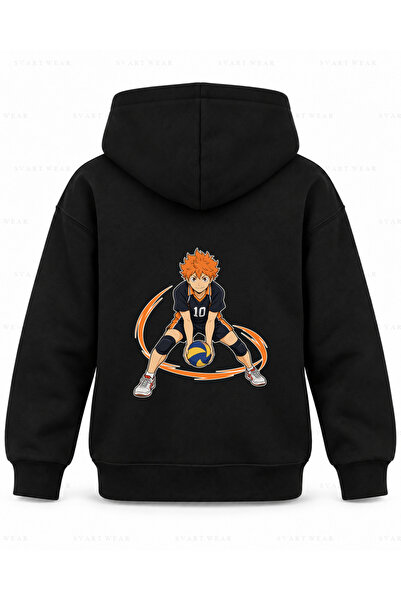 SVART WEAR Μαύρο παιδικό φούτερ με κουκούλα με στάμπα Haikyu Service Preparation