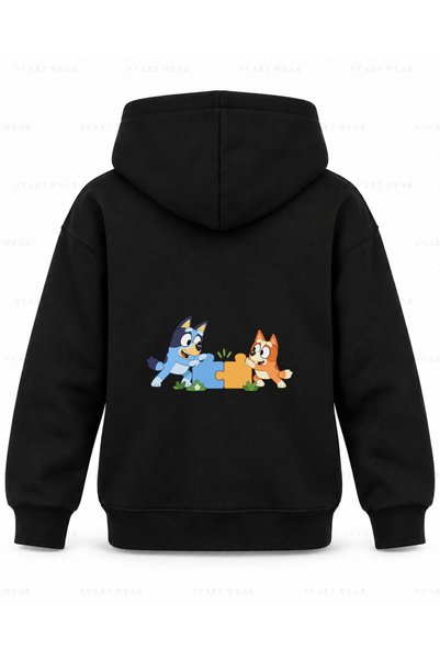 SVART WEAR Hanorac cu glugă pentru copii, negru, imprimat cu Bluey și Totul î...