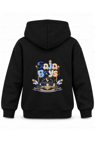 SVART WEAR Saja Boys Balloon Letters Μαύρο Παιδικό Φούτερ με Κουκούλα
