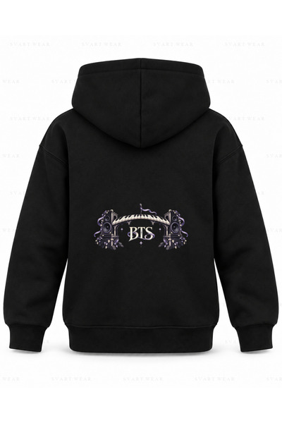 SVART WEAR Hanorac cu glugă pentru copii, negru, imprimat cu Nota Köprüs BTS