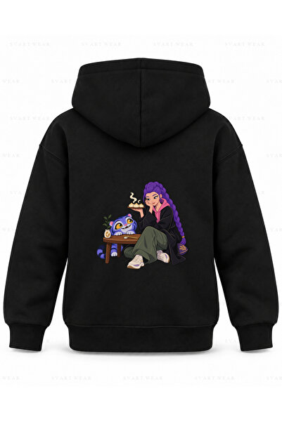 SVART WEAR KPop Demon Hunters Noćna užina, crna dečja majica sa kapuljačom