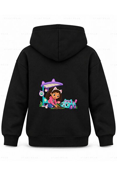SVART WEAR Детски черен суичър с качулка с щампа  "Цветен пазар " от Куклена ...