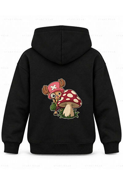 SVART WEAR Μαύρο παιδικό φούτερ με κουκούλα με στάμπα One Piece Mushroom Bino...