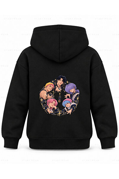 SVART WEAR Saja Boys Circle Portrait Printed Μαύρο Παιδικό Φούτερ με Κουκούλα