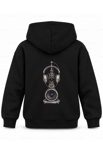 SVART WEAR Hanorac cu glugă pentru copii, negru, imprimat BTS Sound Tower