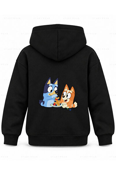 SVART WEAR Μπλούι Πάνκεϊκ Πύργος με στάμπα, μαύρο παιδικό φούτερ με κουκούλα