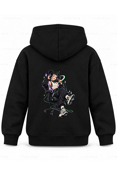 SVART WEAR HUNTR X Zoey Детски черен суичър с качулка с принт на инвалидна ко...