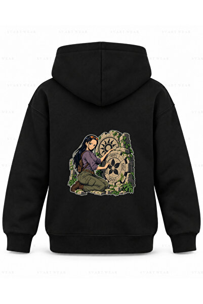 SVART WEAR One Piece Robin Stone Wheel Printed Black Kids Hooded Sweatshirt
