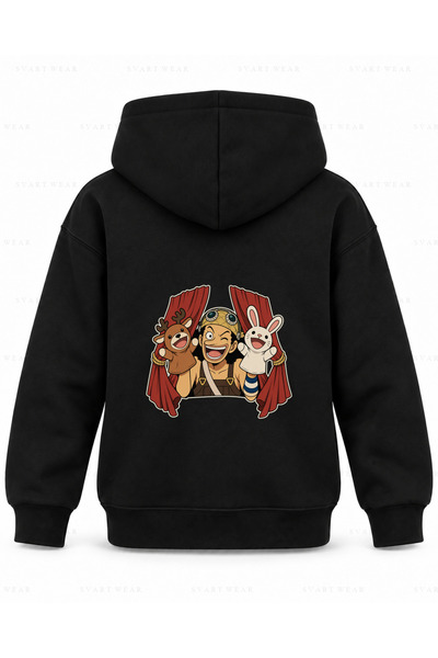 SVART WEAR One Piece Puppet Curtain Printed Black Children's Hooded Sweatshirt