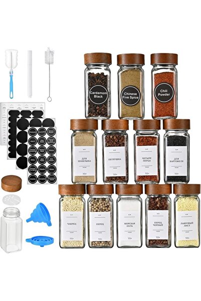 GENERAL JKJ&ZXZ 12 Pcs Spice Jars with Label, Brush and Funnel,Spice Containe...