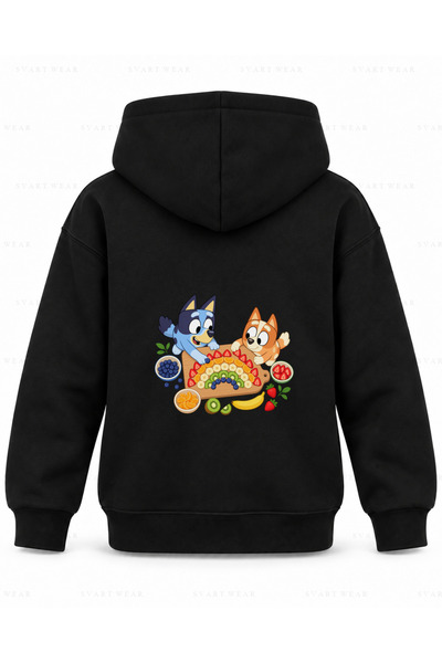 SVART WEAR Bluey Fruit Rainbow Printed Black Kids Hooded Sweatshirt