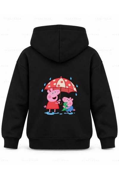 SVART WEAR Παιδικό φούτερ με κουκούλα Peppa Pig με στάμπα ομπρέλας σε μαύρο χ...
