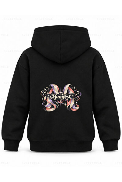 SVART WEAR Manifest Sahne Strip Hanorac negru imprimat cu glugă pentru copii