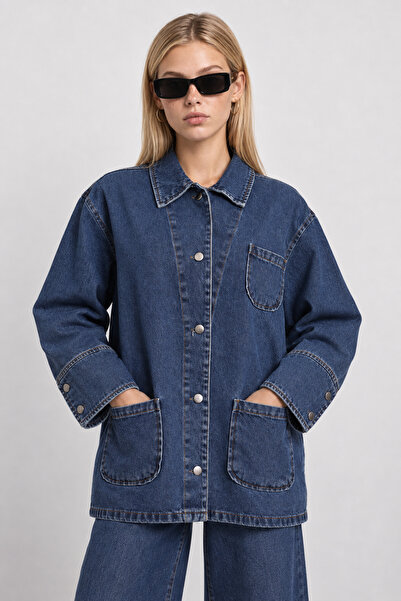 Lovelyİstanbul Τζιν Μπουφάν Oversize με Λεπτομέρεια Τσέπης LBY0086 ΣΚΟΥΡΟ ΜΠΛΕ