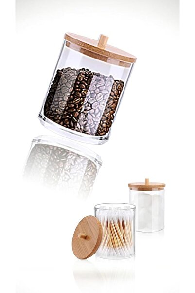 Sweet seven 2 Pcs Bamboo Lid Storage Box, Makeup Remover Cotton Box, Transpar...