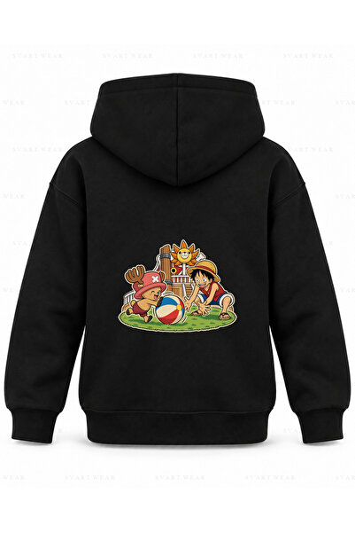 SVART WEAR Μαύρο παιδικό φούτερ με κουκούλα με στάμπα One Piece Sunny Çim Game