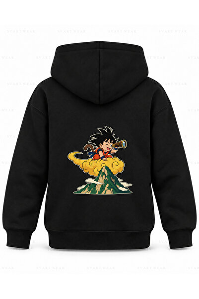 SVART WEAR Μαύρο παιδικό φούτερ με κουκούλα με στάμπα Dragon Ball Mountain Bi...