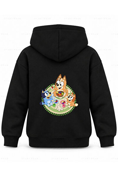 SVART WEAR Hanorac cu glugă pentru copii, negru, imprimat cu Bluey Salon Picnic