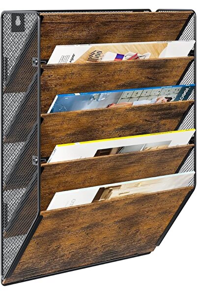 PaG Wall File Organizer for Office, 5-Tier Rustic Hanging File holder Wall Sr...