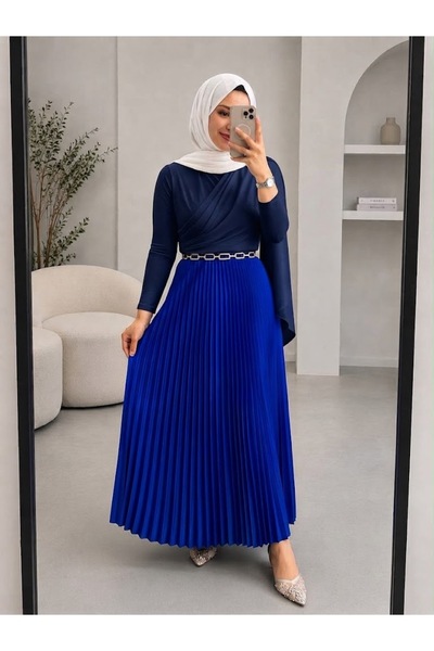 modapark.ist Double-Breasted Collared Blouse and Pleated Skirt Set