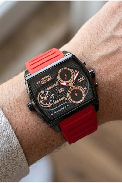 Slazenger Red-Black Men's Wristwatch |   53 mm Stainless Steel Case, Silicone...