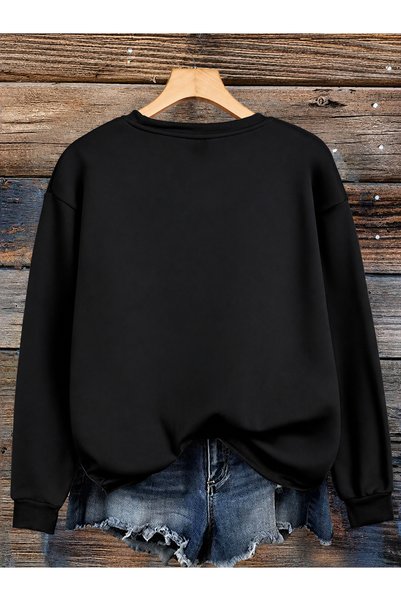 ESADE Women's Salt Brown Special Design Printed Comfortable Fit Crew Neck Black Sweatshirt