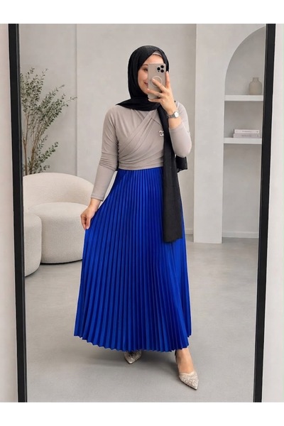 modapark.ist Double-Breasted Collared Blouse and Pleated Skirt Set