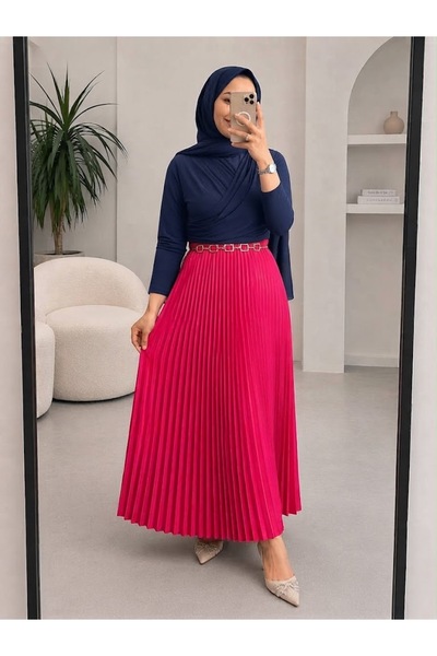 modapark.ist Double-Breasted Collared Blouse and Pleated Skirt Set