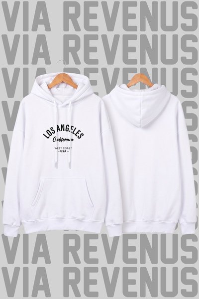 Vordevia Los Angeles - California Printed Unisex Wide Fit Hoodie Sweatshirt -...
