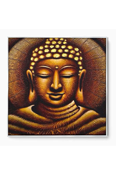 Luxcanva Tablou Canvas Serenitate Aurie 140x140 cm cu Rama Argintiu Buddha Ze...