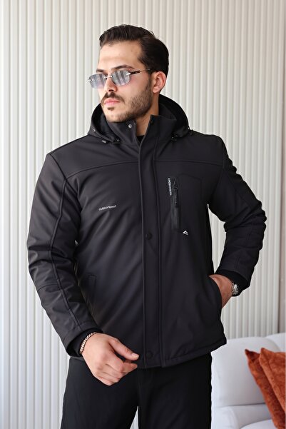 Su Ve Rüzgar Geçirmez Rahat Kalıp Kapüşonlu Softshell Erkek Mont