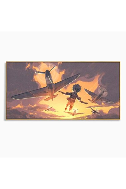 Luxcanva Tablou Canvas Micul Aviator 100x50 cm cu Rama Auriu Micul Aviator Zb...