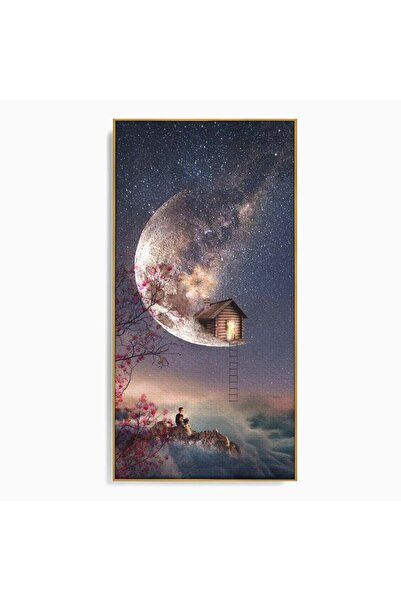 Luxcanva Tablou Canvas Casa de pe Luna 70x140 cm cu Rama Auriu Casa de pe Lun...
