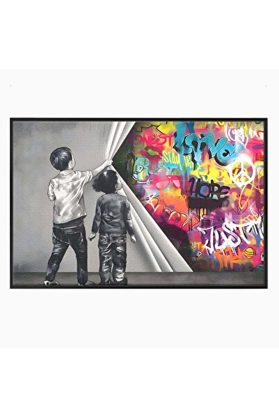Luxcanva Tablou Canvas Colorful Kids 150x100 cm cu Rama Negru Colorful Kids L...