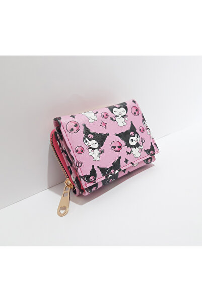 renkli çiçekler Çocuk Cüzdan 11x8x4 CM Pembe Renk Kuromi Desenli Çocuk Cüzdanı