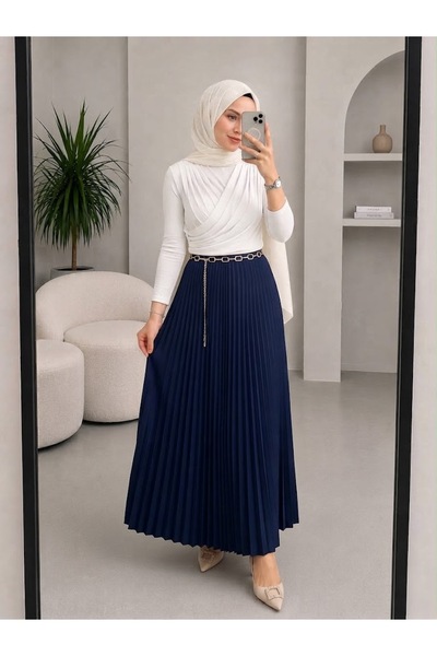modapark.ist Double-Breasted Collared Blouse and Pleated Skirt Set