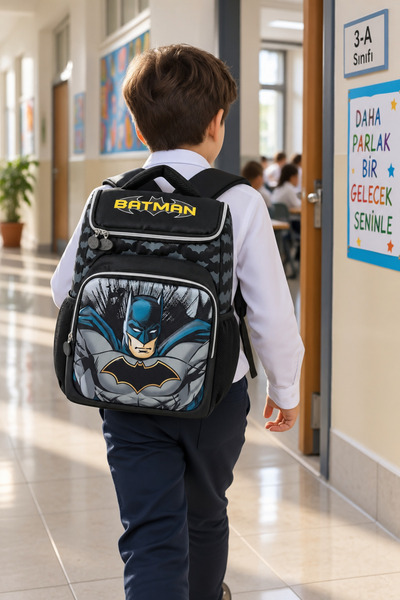 Batman حقيبة ظهر مدرسية للأطفال بتصميم الخفافيش للاستخدام اليومي 39 × 25 × 15