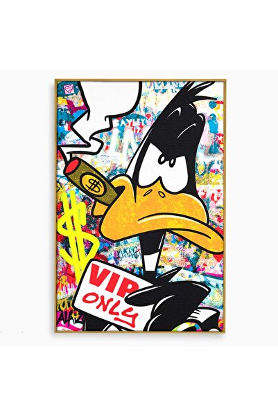 Luxcanva Tablou Canvas Daffy Duck 100x150 cm cu Rama Auriu Daffy Duck Desene ...