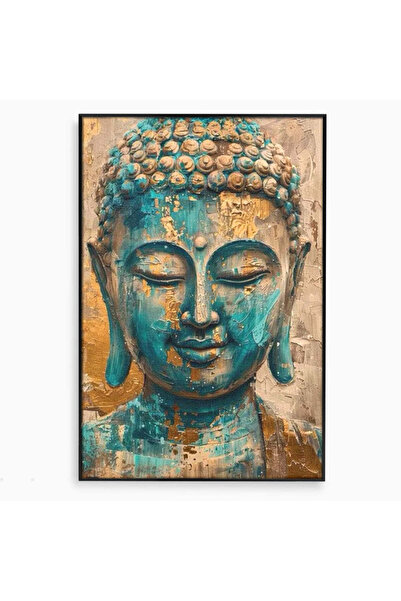 Luxcanva Tablou Canvas Spiritul Turcoaz 80x120 cm cu Rama Negru Buddha Zen Me...